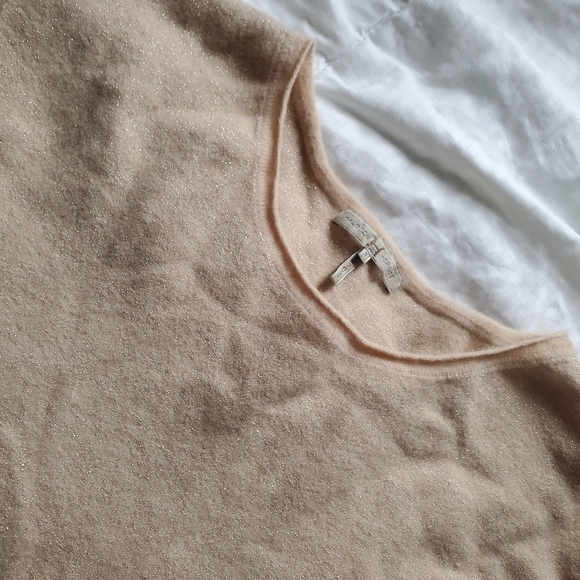 Halston Heritage Wool Blend Sparkle Shortsleeve Crew Sweater - Picture 2 of 8